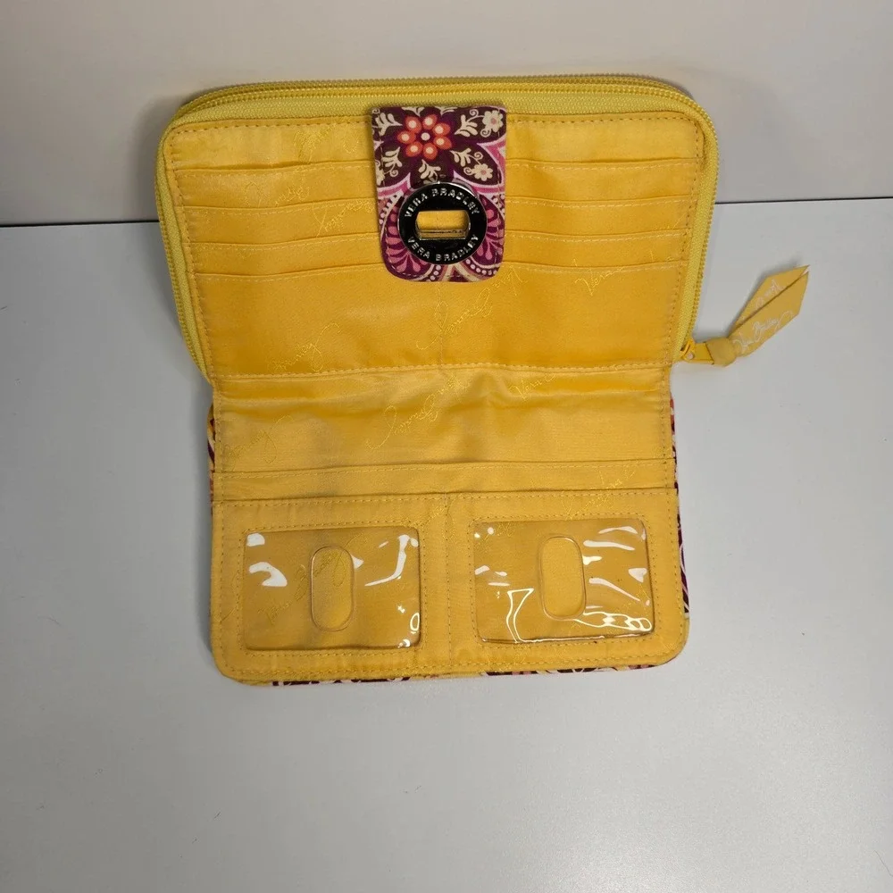 Vera Bradley Retired Yellow Purple Floral Accordion Zip Around Wallet Organizer‎